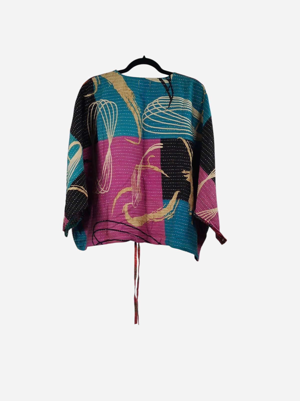 She Lives Beauty Sunrise Hana butterfly top in vibrant patchwork vintage cotton with kantha stitching and flowing sleeves