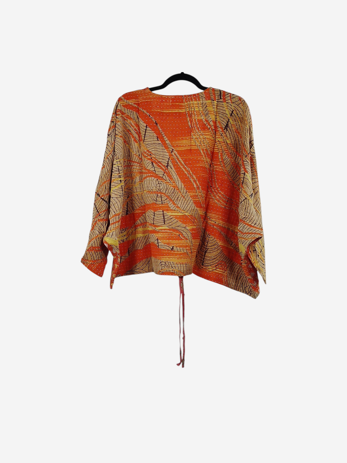 She Lives Beauty Sunrise Hana butterfly top in orange vintage kantha cotton with unique hand-stitched patterns.