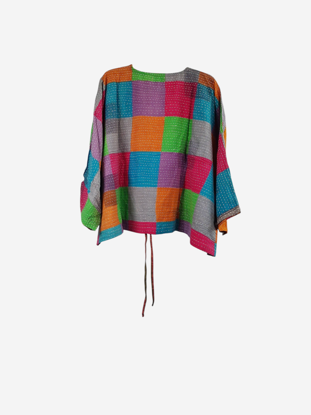 She Lives Beauty Sunrise Hana butterfly top in vibrant multicolored patchwork vintage kantha cotton with hand stitching
