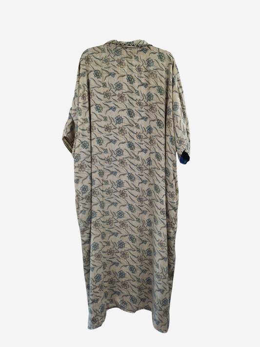 She Lives Beauty reversible kaftan in vintage floral Rasgulla silk with a relaxed, flowing silhouette.