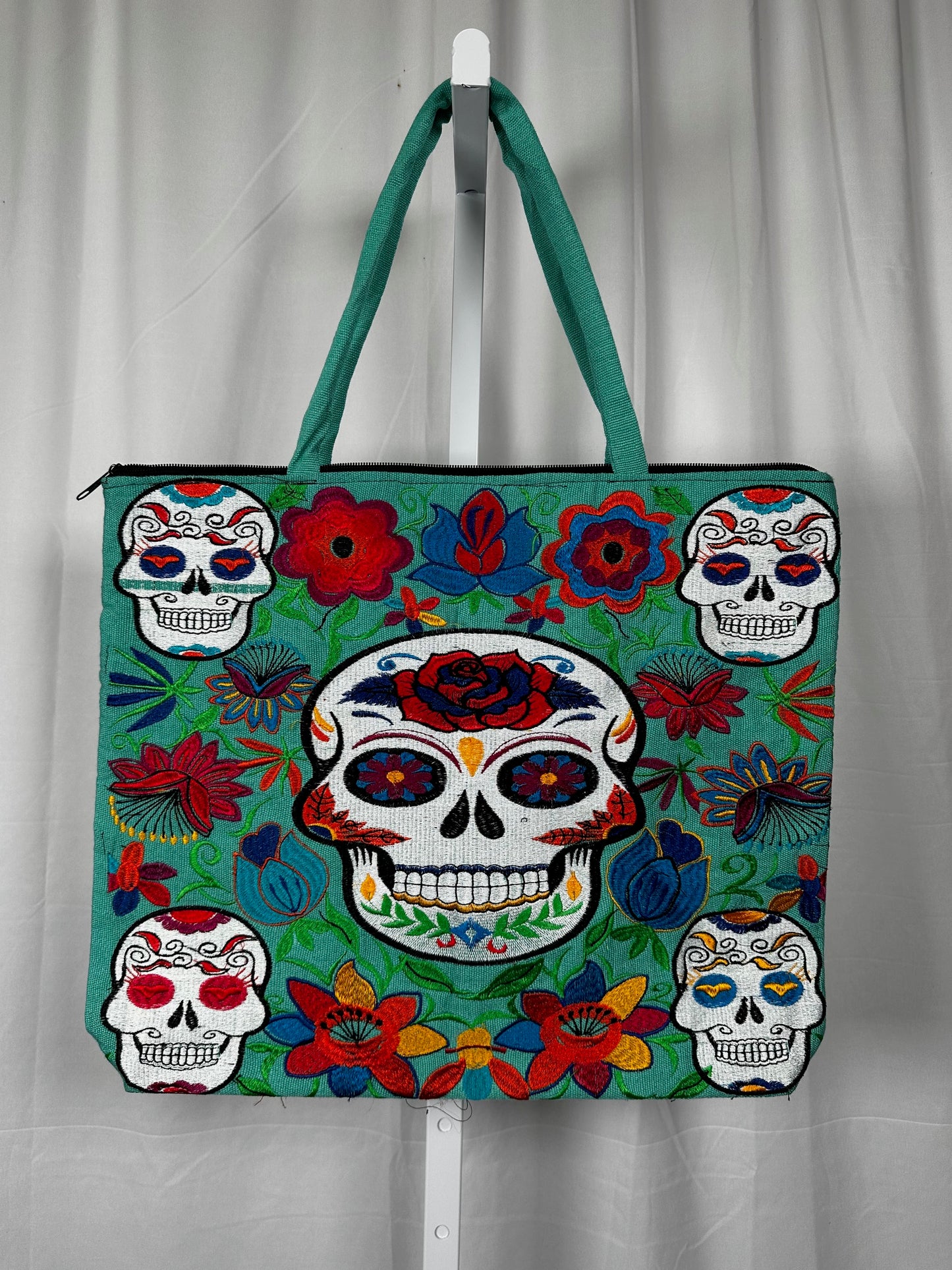 Sugar Skull Skeleton Embroidered Tote Bag