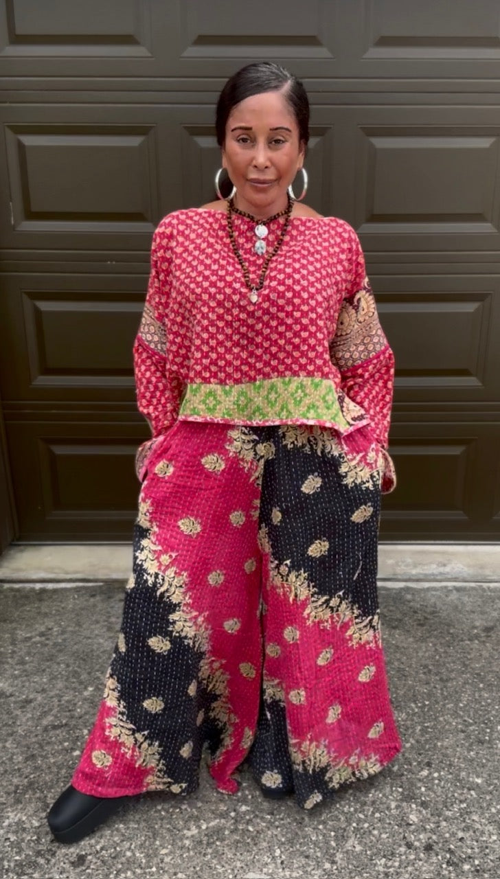 Laila Flared Kantha Pants (S-XL)