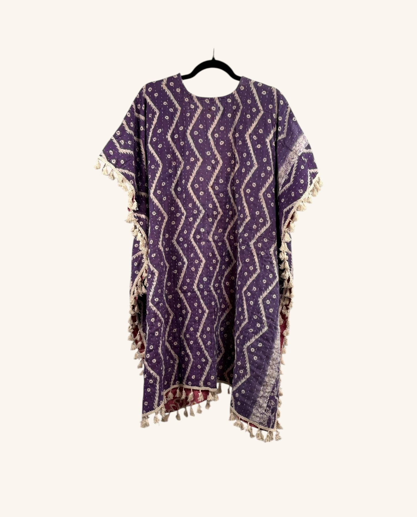 Short Sleeve Willow Fringe Kantha Kimono 1000-01