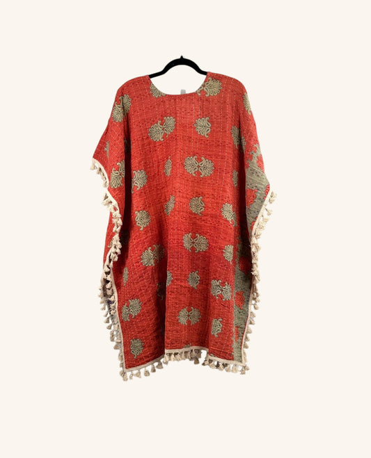 Short Sleeve Willow Fringe Kantha Kimono 1000-04