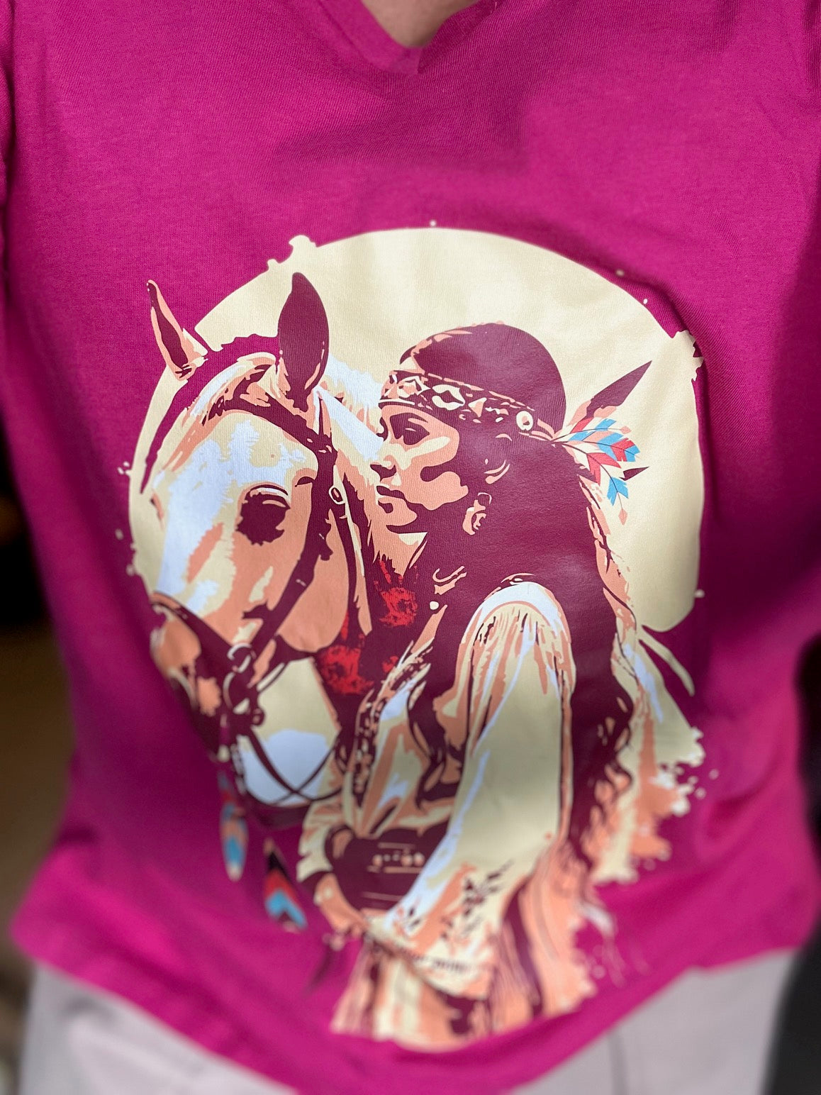 Native Horse Sunset V-Neck Graphic Tee (6 Options)