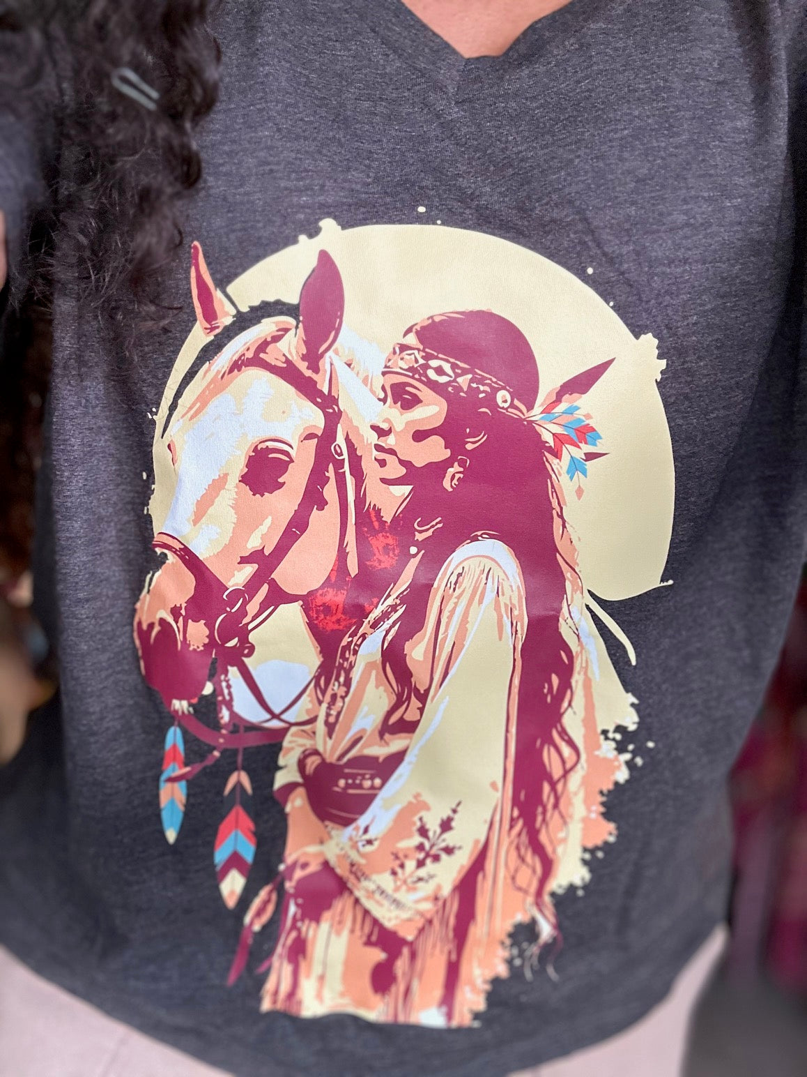 Native Horse Sunset V-Neck Graphic Tee (6 Options)