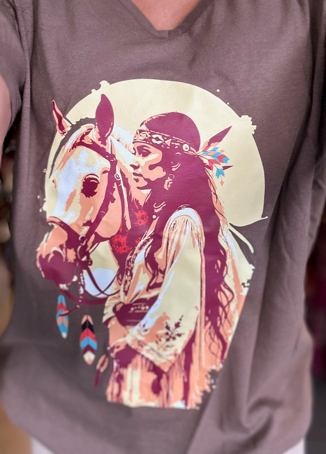 Native Horse Sunset V-Neck Graphic Tee (6 Options)