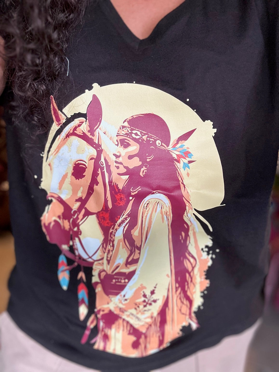Native Horse Sunset V-Neck Graphic Tee (6 Options)