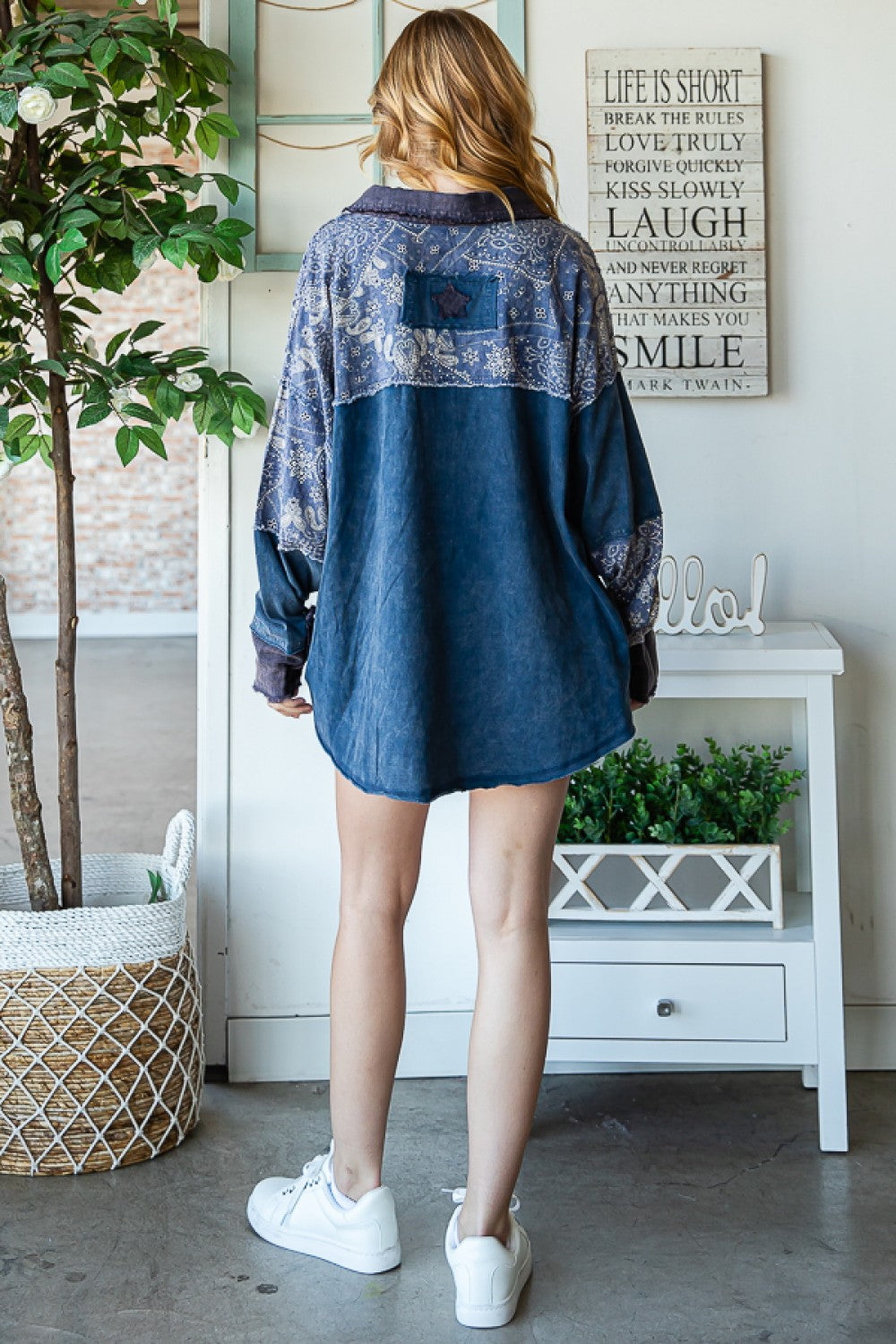 Washed Mixed Long Sleeve Top