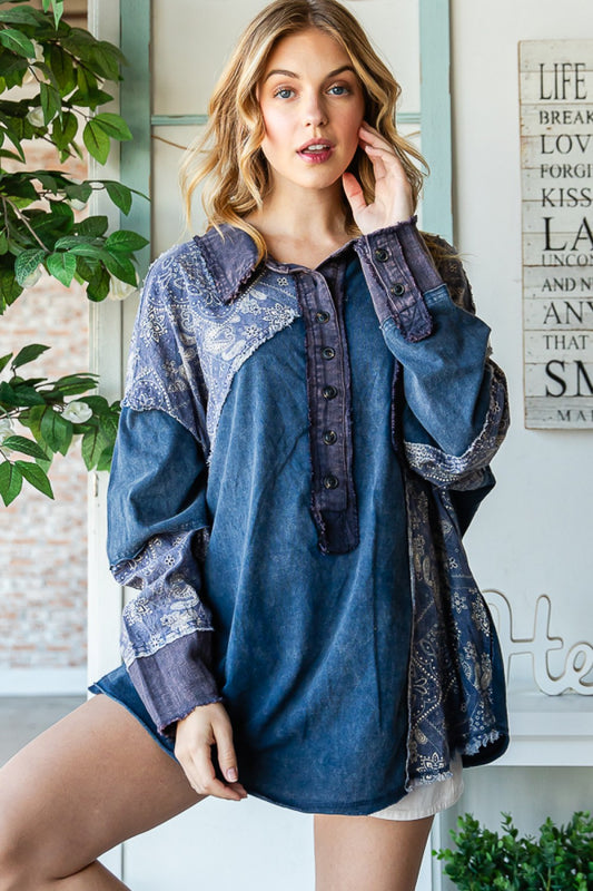 Washed Mixed Long Sleeve Top