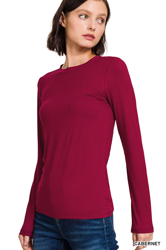 Brushed Microfiber Long Sleeve Round Neck Tee (11 Options)