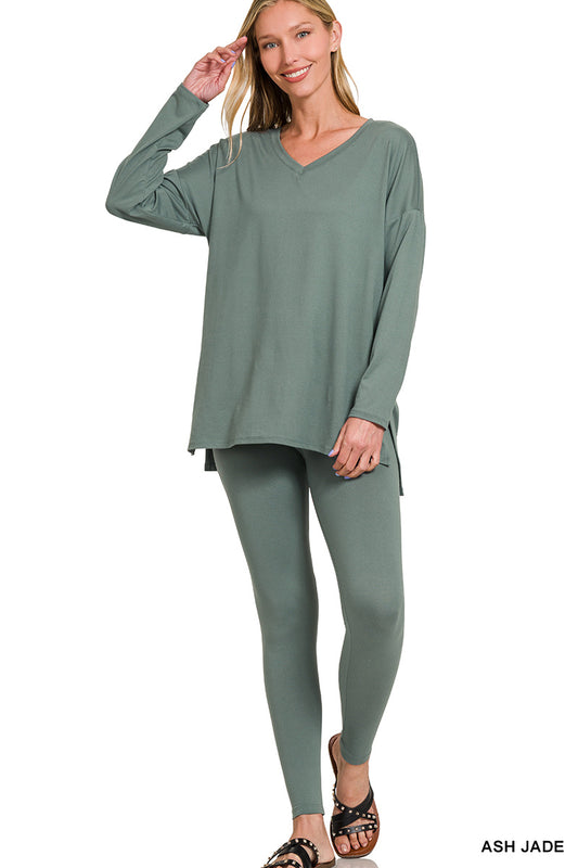 V-Neck Brushed Microfiber Loungewear Set (8 Options)