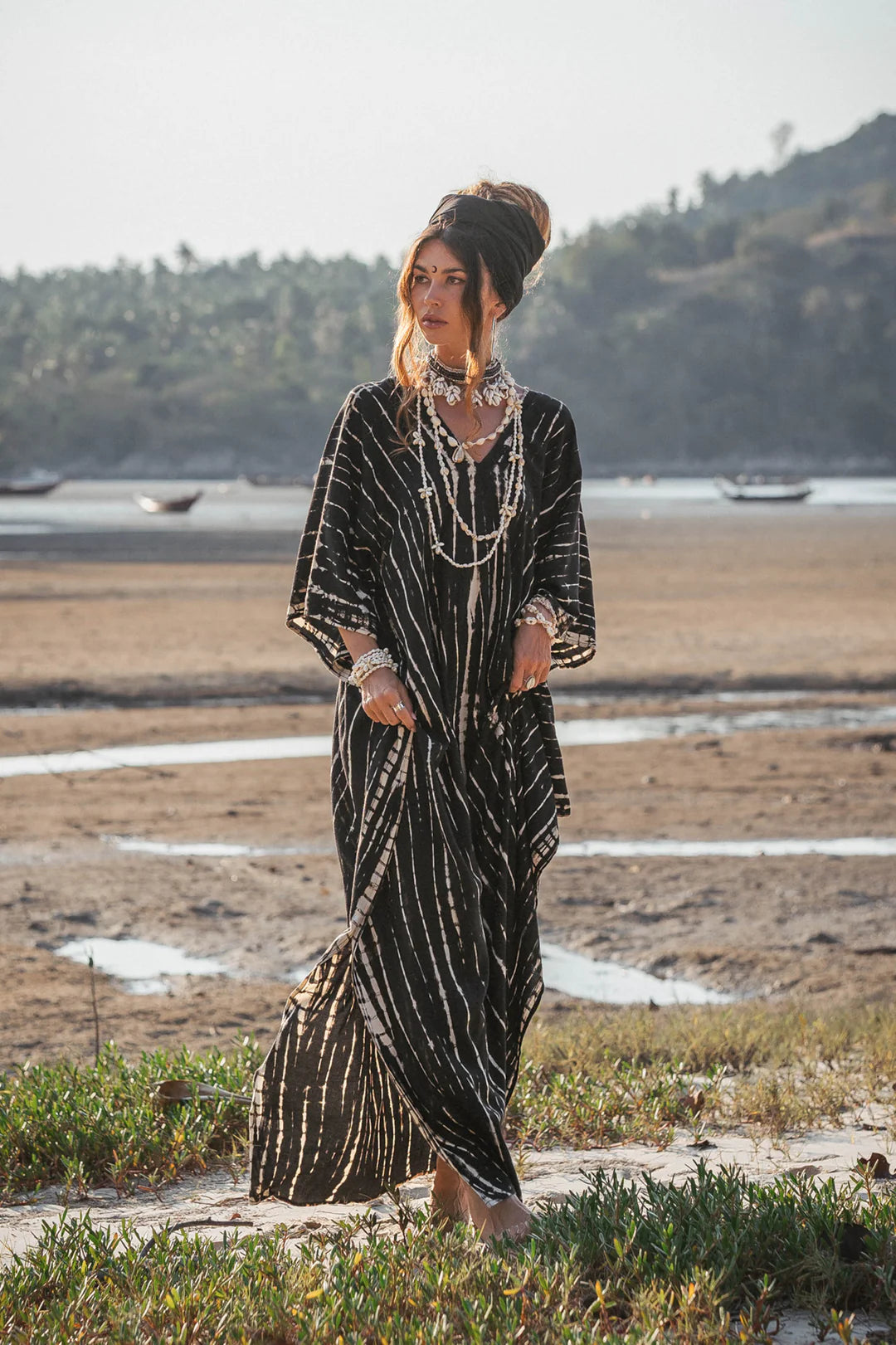 Maxi Kaftan Dress Tie Dye Black