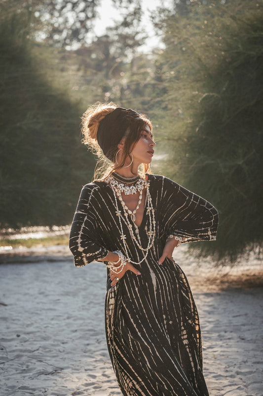 Maxi Kaftan Dress Tie Dye Black