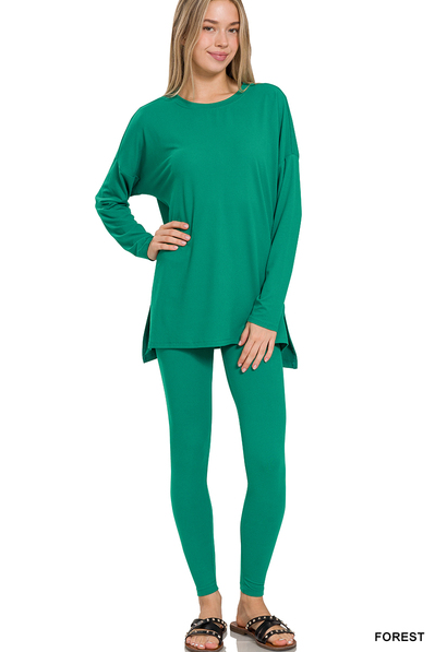 Crew Neck Brushed Microfiber Loungewear Set (9 Options)
