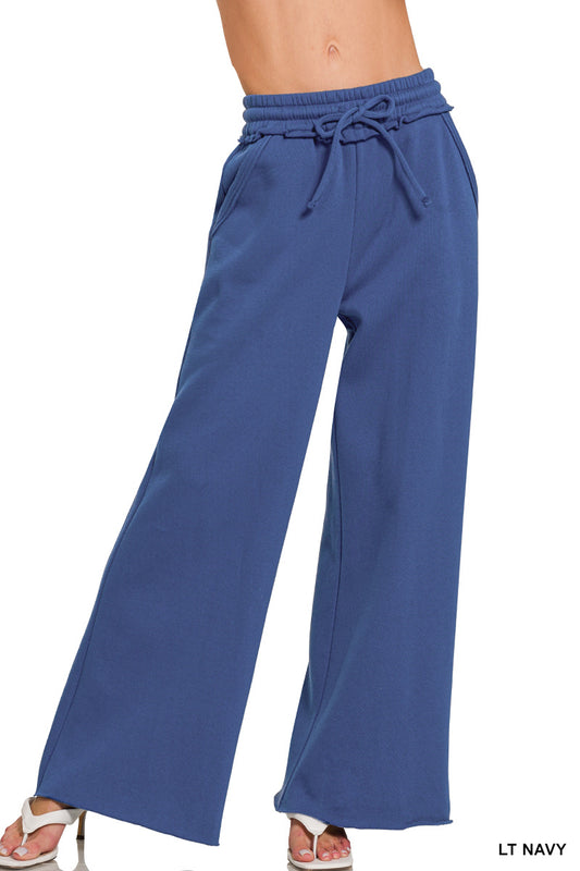 Fleece Raw Hem Wide Leg Sweatpants (3 Options)