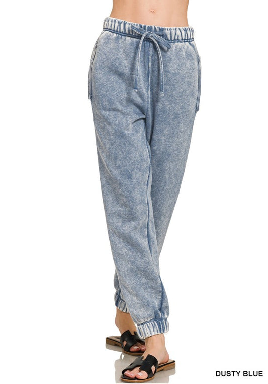 Cuffed Acid Wash Fleece Sweatpants w/ Pockets!! (INCLUDING PLUS SIZE) (13 Options)