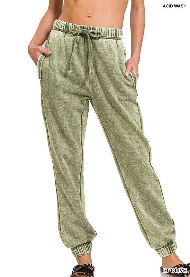 Cuffed Acid Wash Fleece Sweatpants w/ Pockets!! (INCLUDING PLUS SIZE) (13 Options)