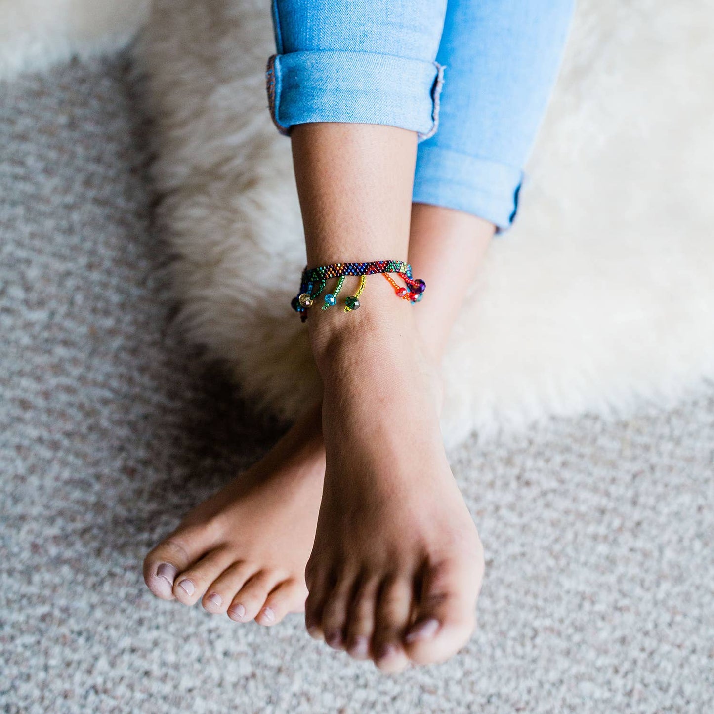 Rainbow Beaded Anklet