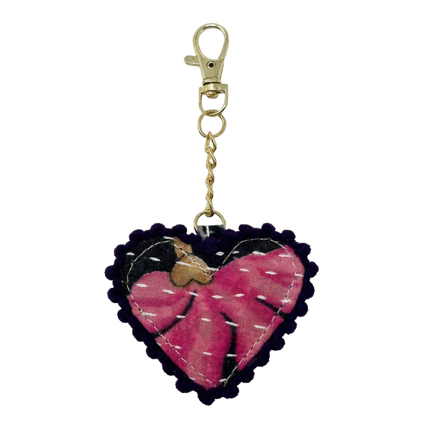 Kantha Stitched Heart Bag Charm