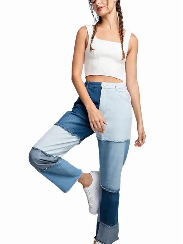 Make A Statement Stone Washed Color Block Pants