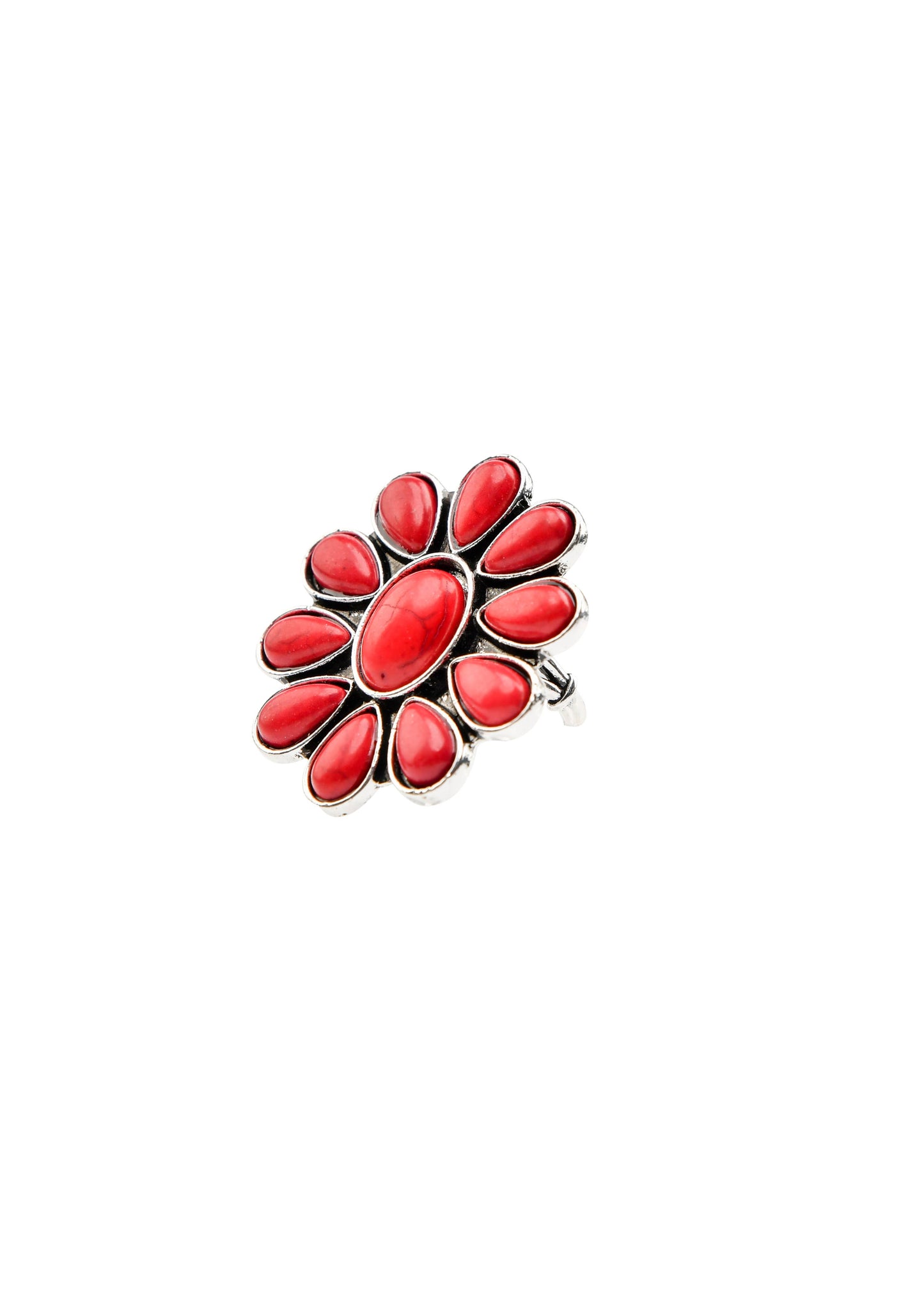Adjustable..Red Flower Cluster Ring