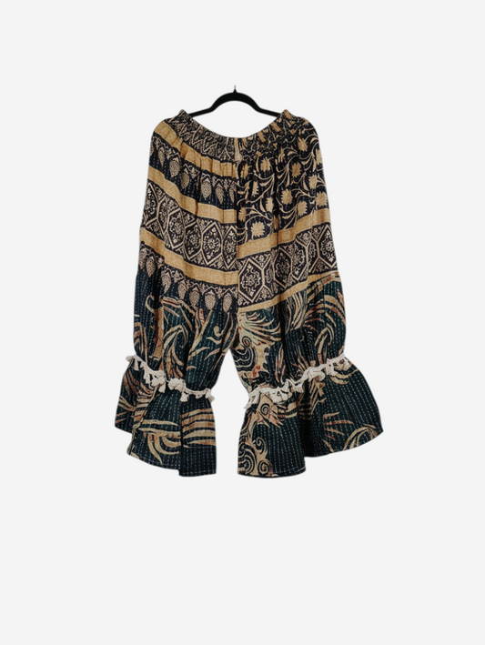She Lives Beauty Heritage Whisper Kantha bloomers in vintage cotton with floral patterns and traditional stitching.