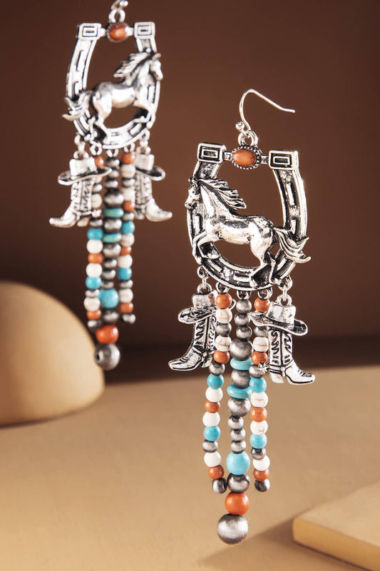 Western multi-Stone Horse Fringe Earrings