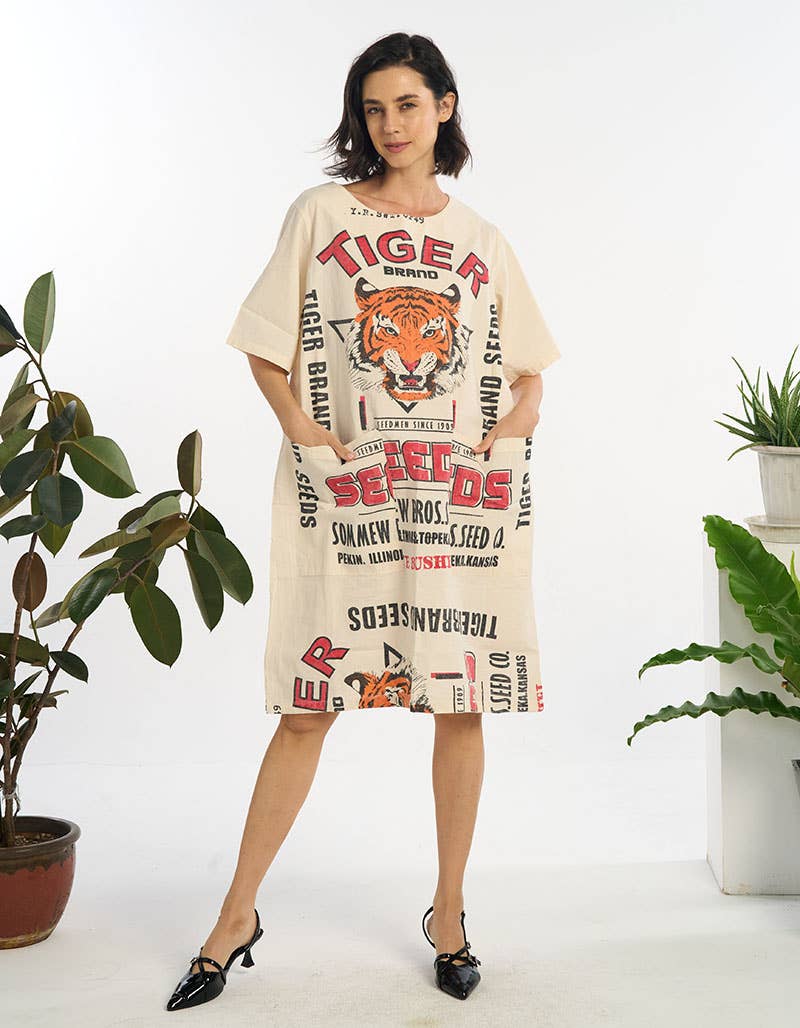 Lupita Tiger Sak Dress w Pockets!