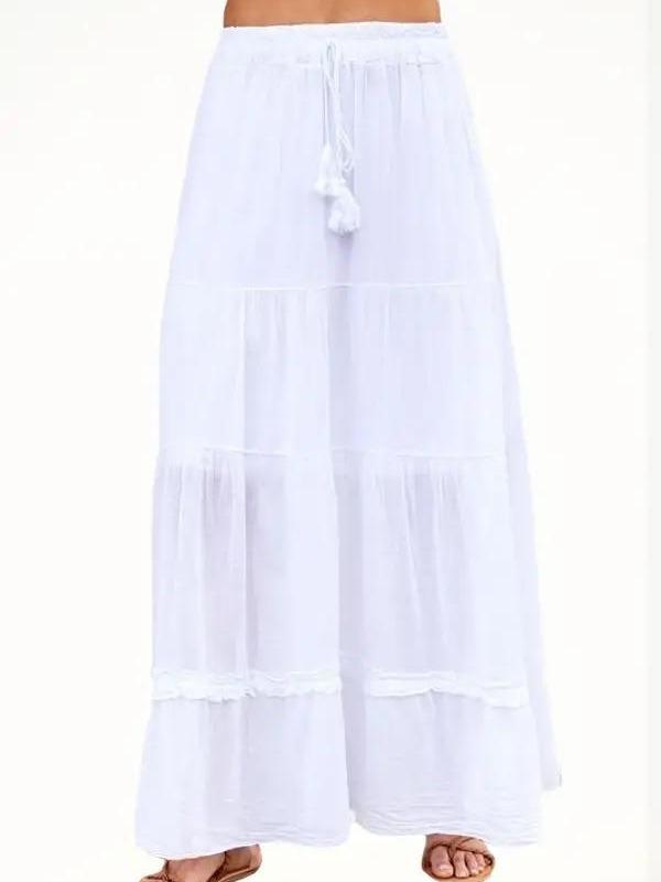 Cotton Elastic Waist Long Tiered Boho Skirt Breathable Casual Comfort Womenswear