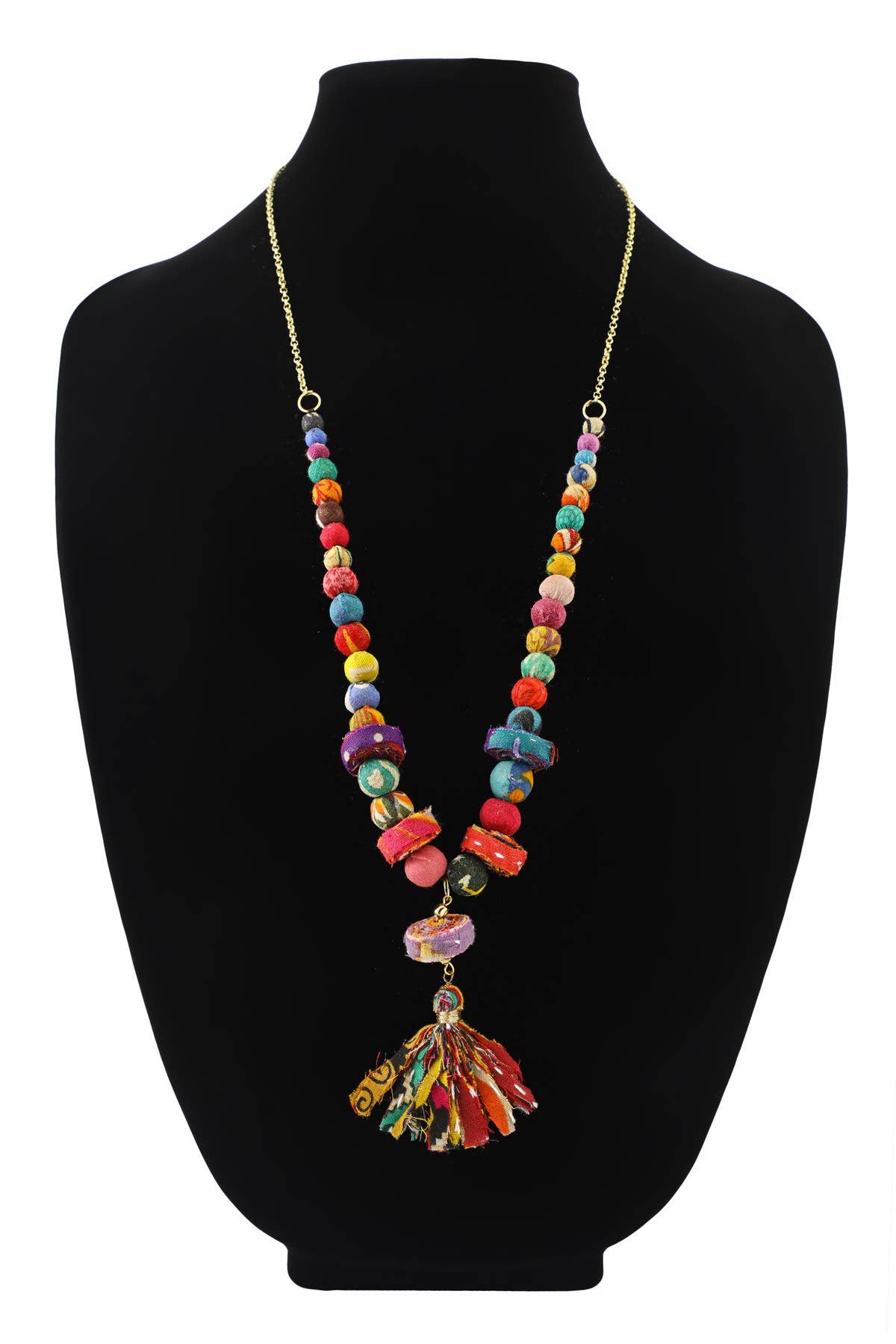 Handmade Beaded Chain Link & Tassel Necklace