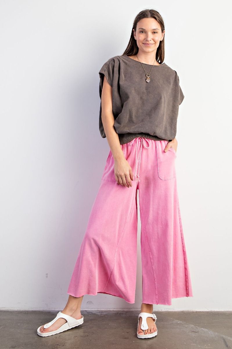 Washed Wide Leg Terry Knit Pants (8 Options)
