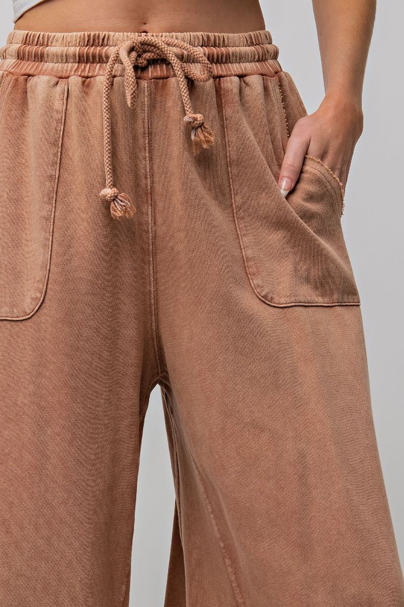 Washed Wide Leg Terry Knit Pants (8 Options)