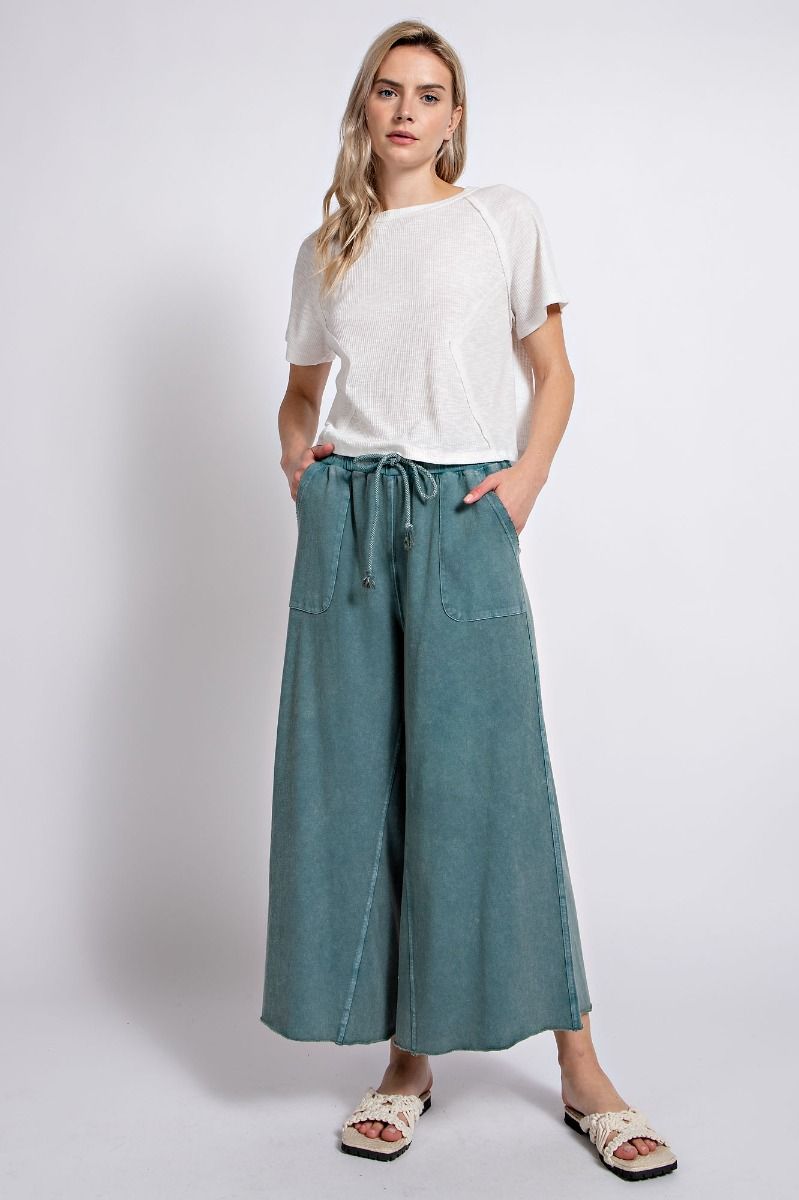 Washed Wide Leg Terry Knit Pants (8 Options)