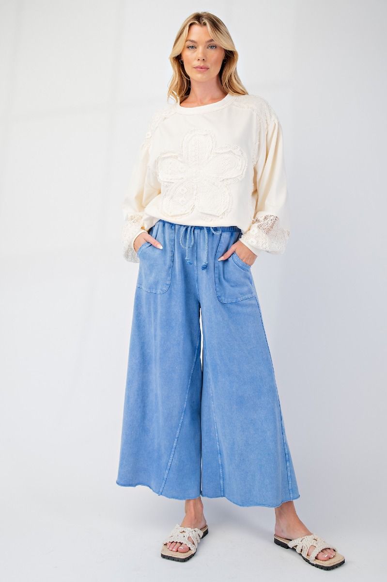 Washed Wide Leg Terry Knit Pants (8 Options)