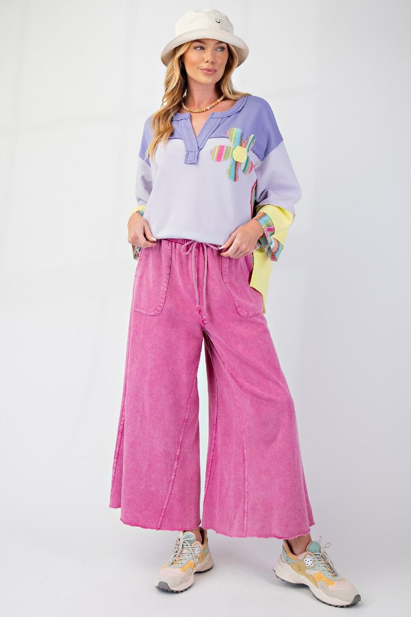 Washed Wide Leg Terry Knit Pants (8 Options)