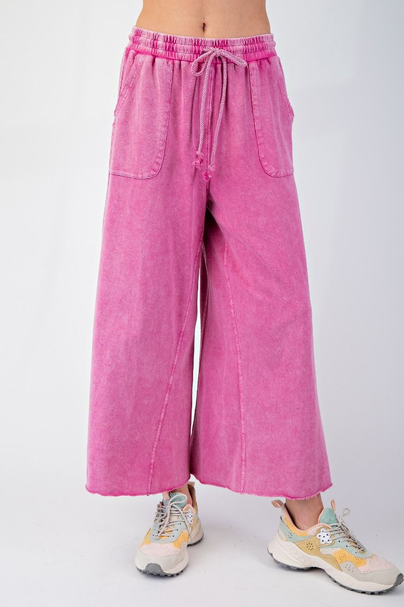 Washed Wide Leg Terry Knit Pants (8 Options)
