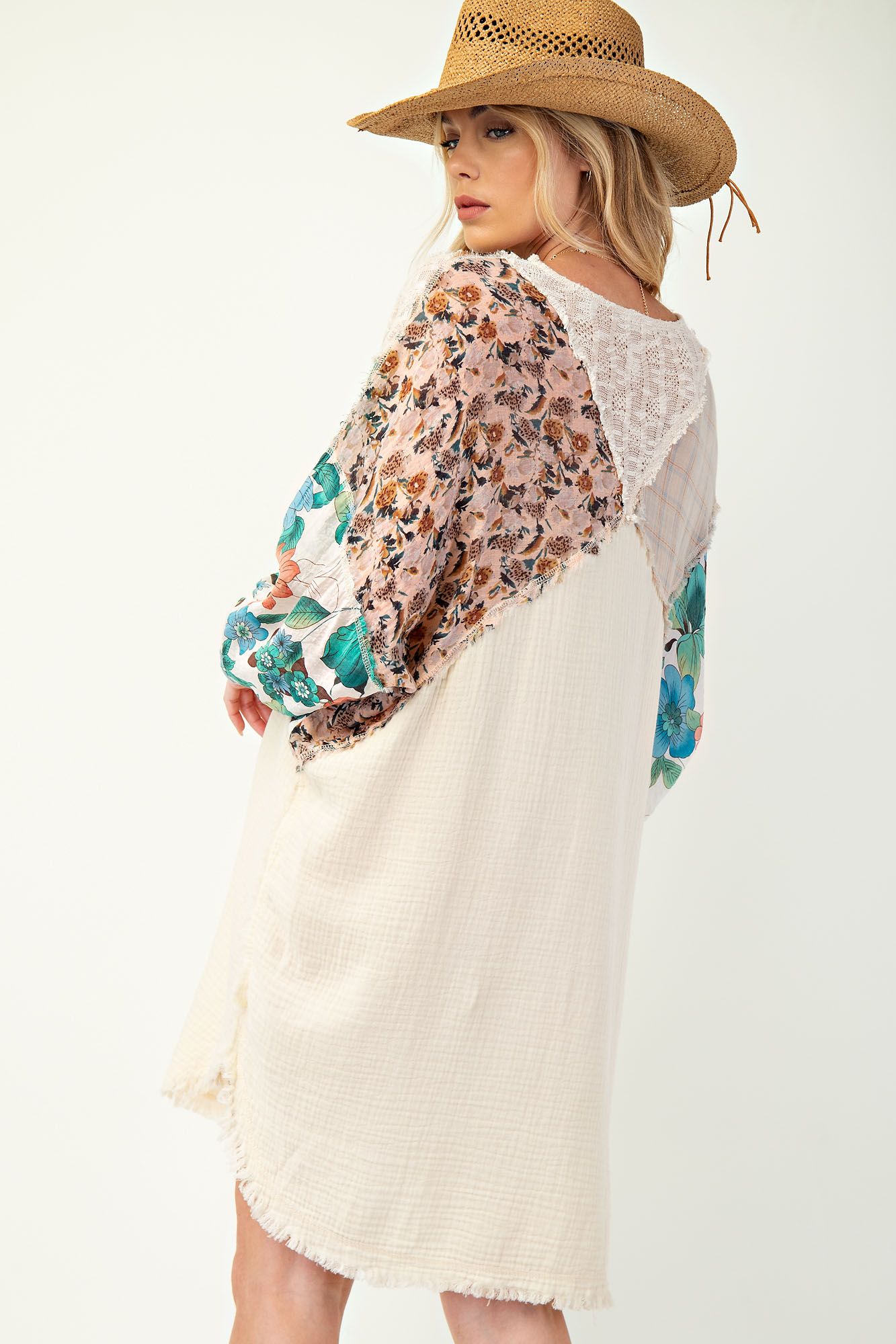 Print Mix Cotton Gauze Dress