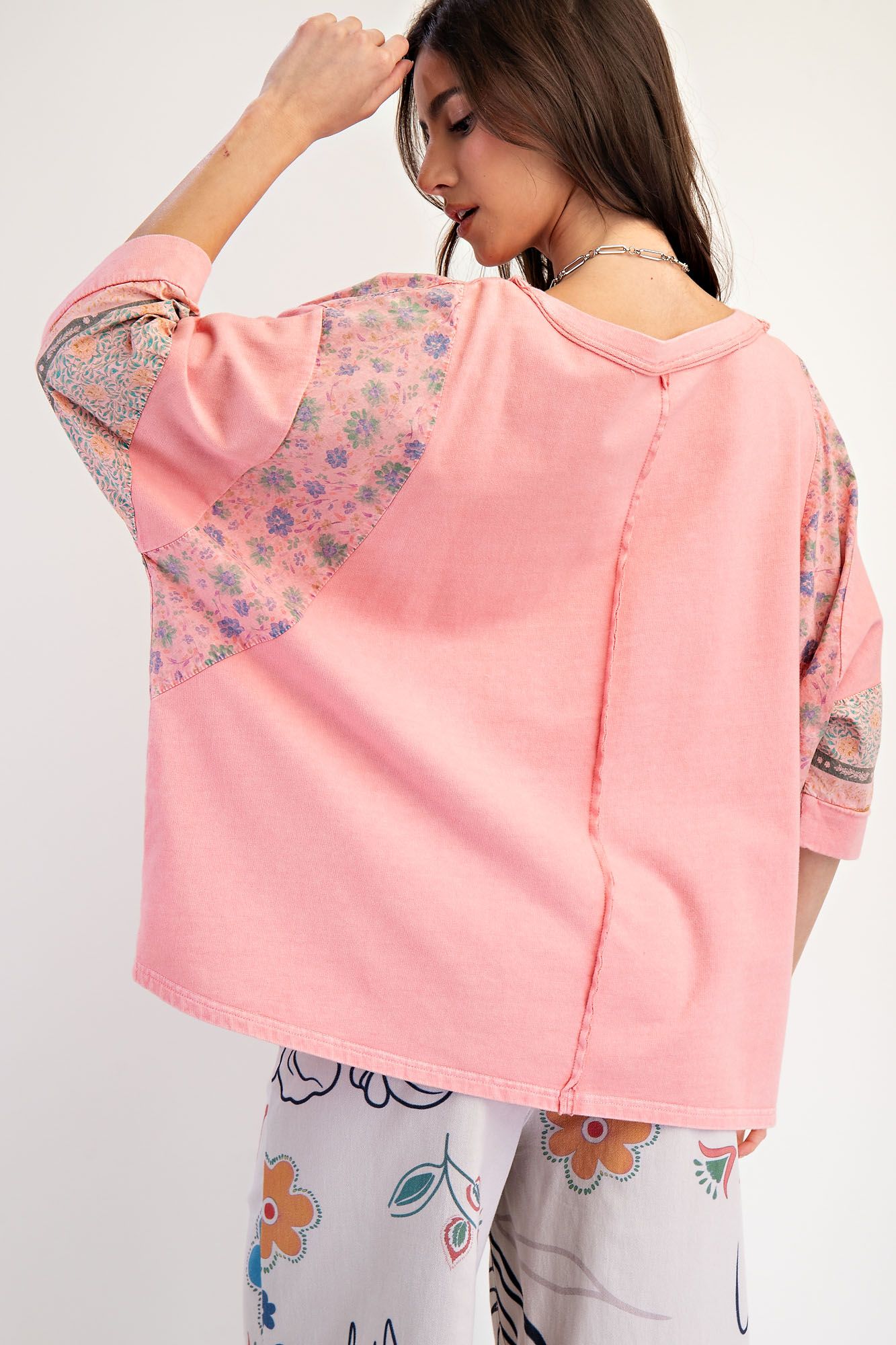 Faded Coral Mineral Washed Terry Knit Top