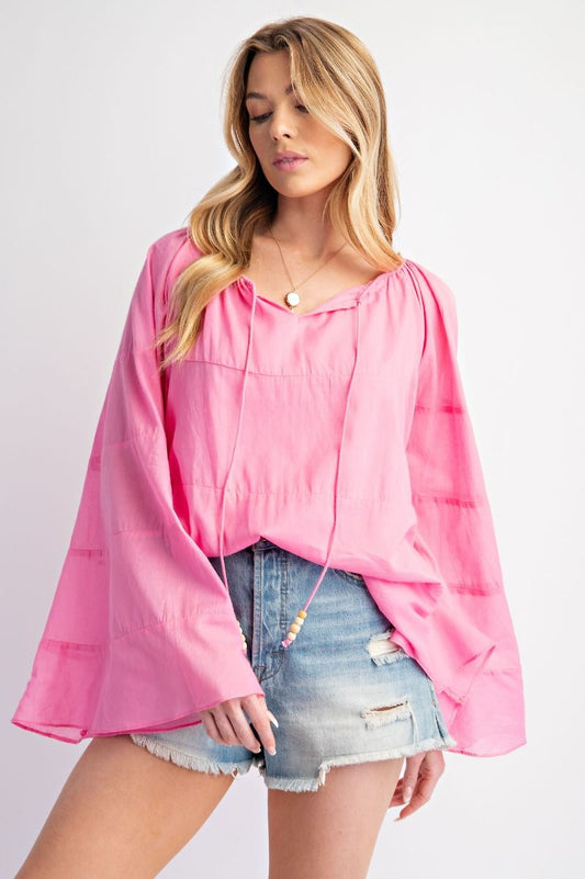 Cotton Voile Tiered Long Sleeve Top