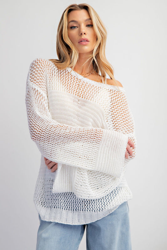 Textured Pattern Mineral Washed Knitted Sweater