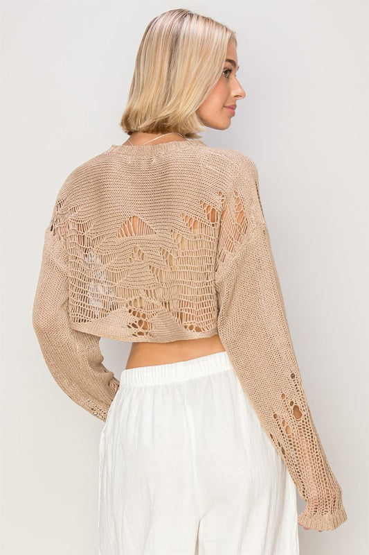 Feeling the Breeze Distressed Crop Sweater