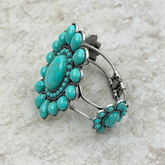 BR211230-02-BLUE-SILVER Silver with Blue Turquoise stone Concho Cuff Bracelet
