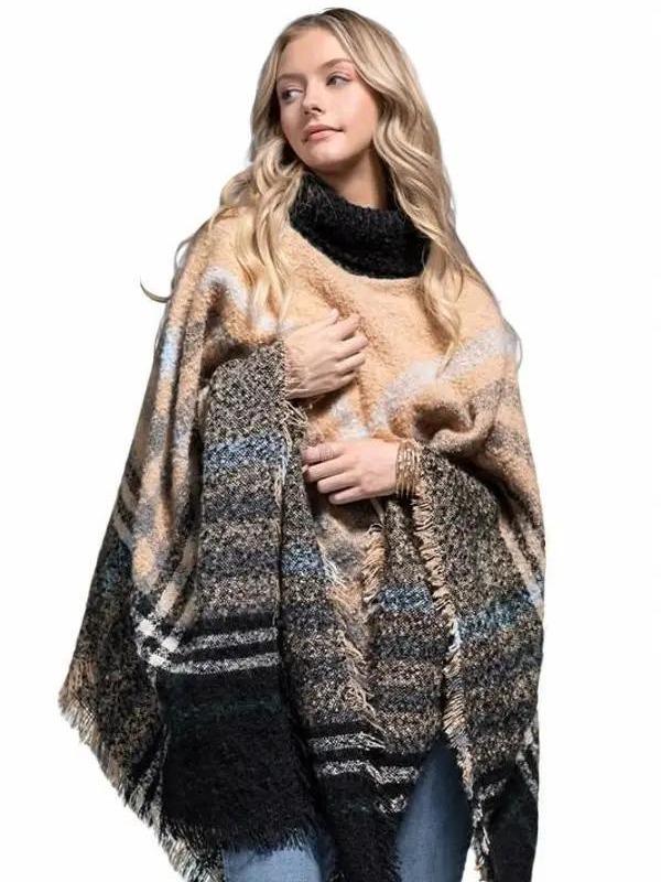 New York Turtleneck Plaid Poncho