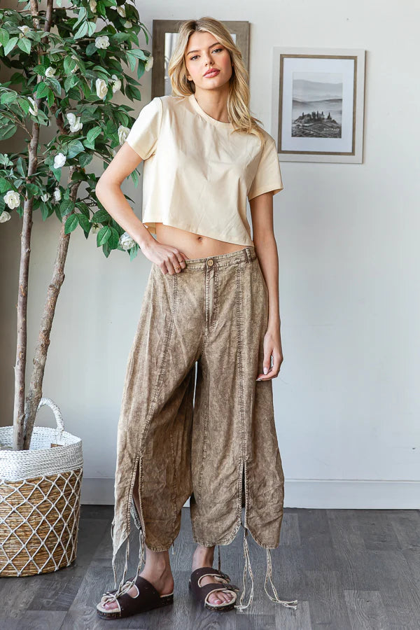 Strolling the Park Washed Loose Casual Wide Leg Cinch Pants (2 Options)