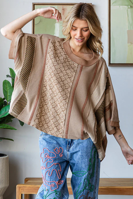 Washed Detailed Printed Knit Top