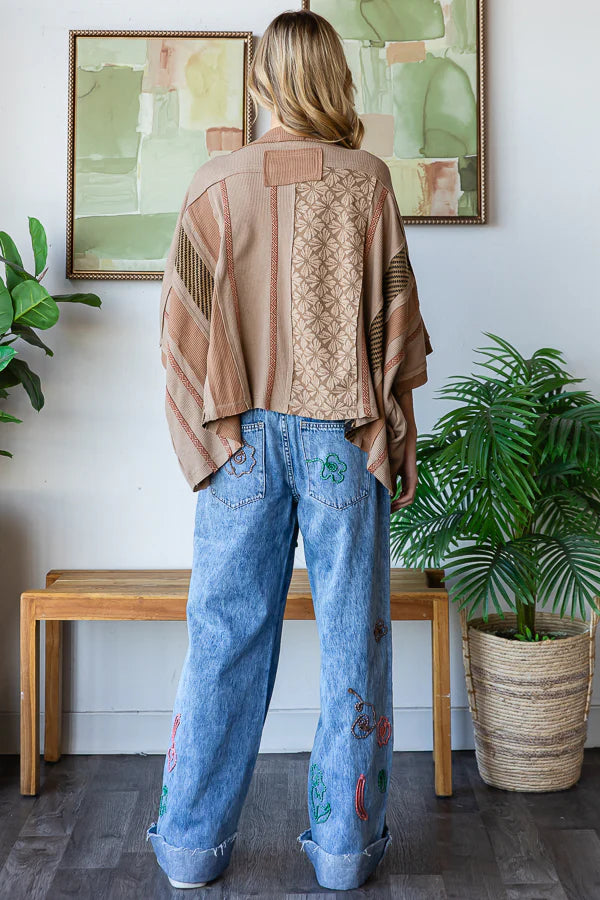 Washed Detailed Printed Knit Top