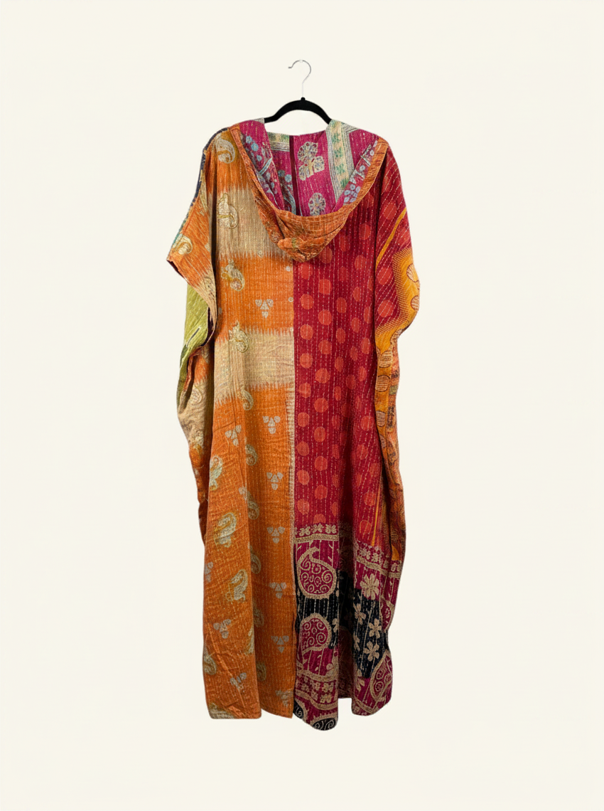 She Lives Beauty reversible Dahlia jumpsuit in multicolored vintage kantha cotton with a relaxed harem silhouette.