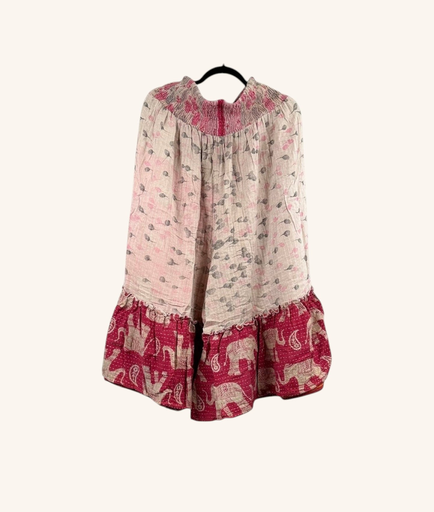 She Lives Beauty Anything for Selenas Bloomers in vintage cotton with pink elephant print and ruffled hem