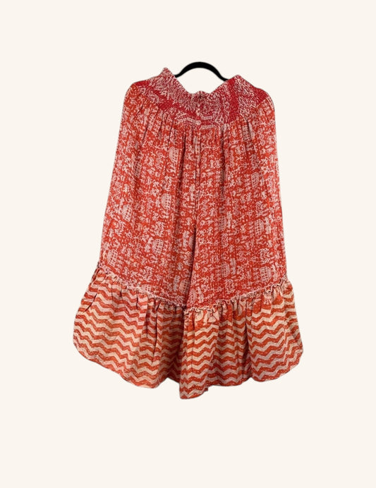 She Lives Beauty Anything for Selenas bloomers in red and white vintage kantha cotton with an oversized ruffle hem.